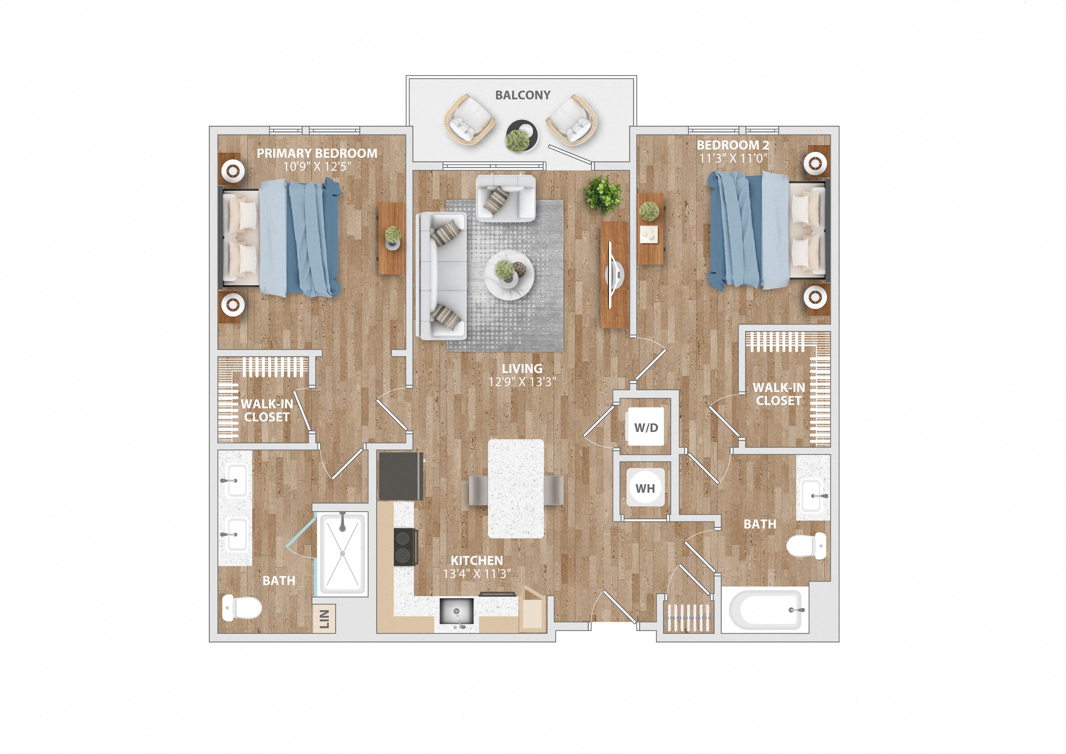 B3B Floor Plan 2 Bed 2 Bath 1,106 Sq. Ft. at Hawkins Press Apartments, Charlotte